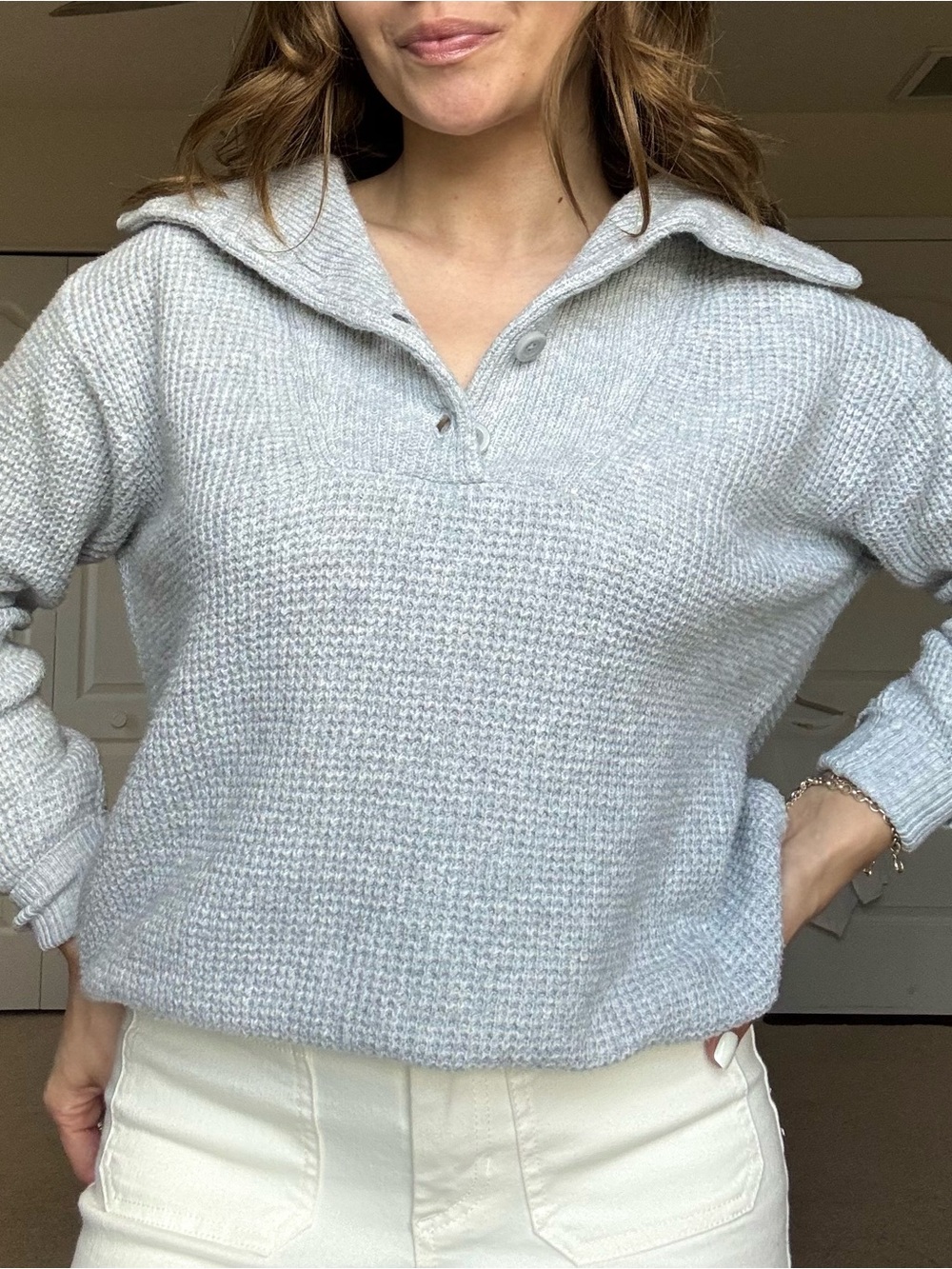 aerie Light Gray Collared Knit Pullover